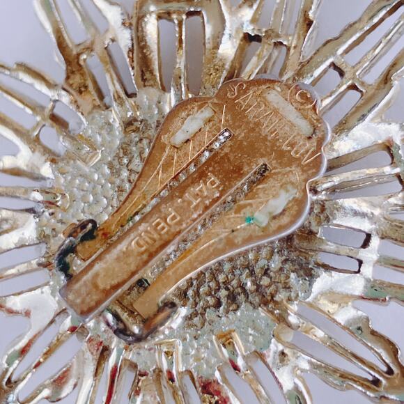 VTG Signed Sarah Coventry Sunflower Brooch Earrings Set Gold Tone 1960s Jewelry - Picture 9 of 12